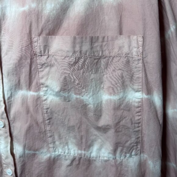Zara Womens Sz Small Pink Tie Dye Raw Hem Oversized Button Front Long Sleeve Top - Picture 6 of 10